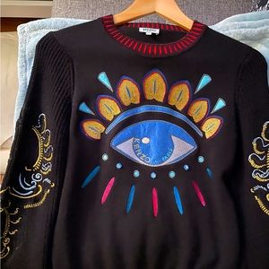 NOT FOR SALE ❌❌❌ KENZO Black and Gold Big Eye Embroidered Women Sweater Size S